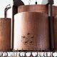 Large Scandinavian copper and wood pendant lamp circa 1970