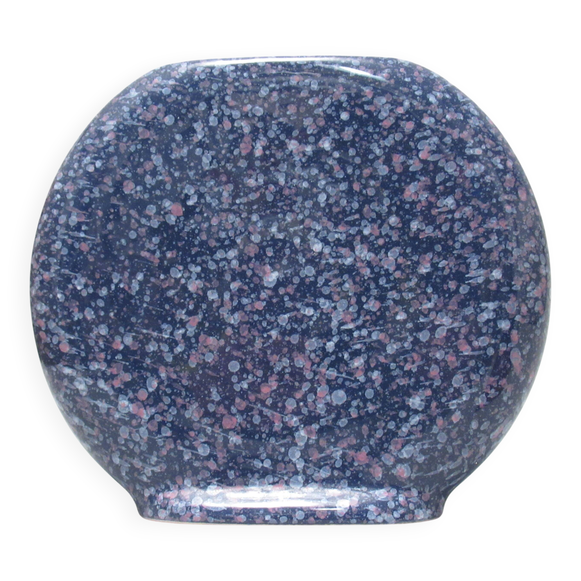 Blue speckled pink disc vase from the 1980s.