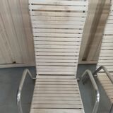Paire de fauteuils aluminium années 50 60 lanières plastiques établissements Thonet