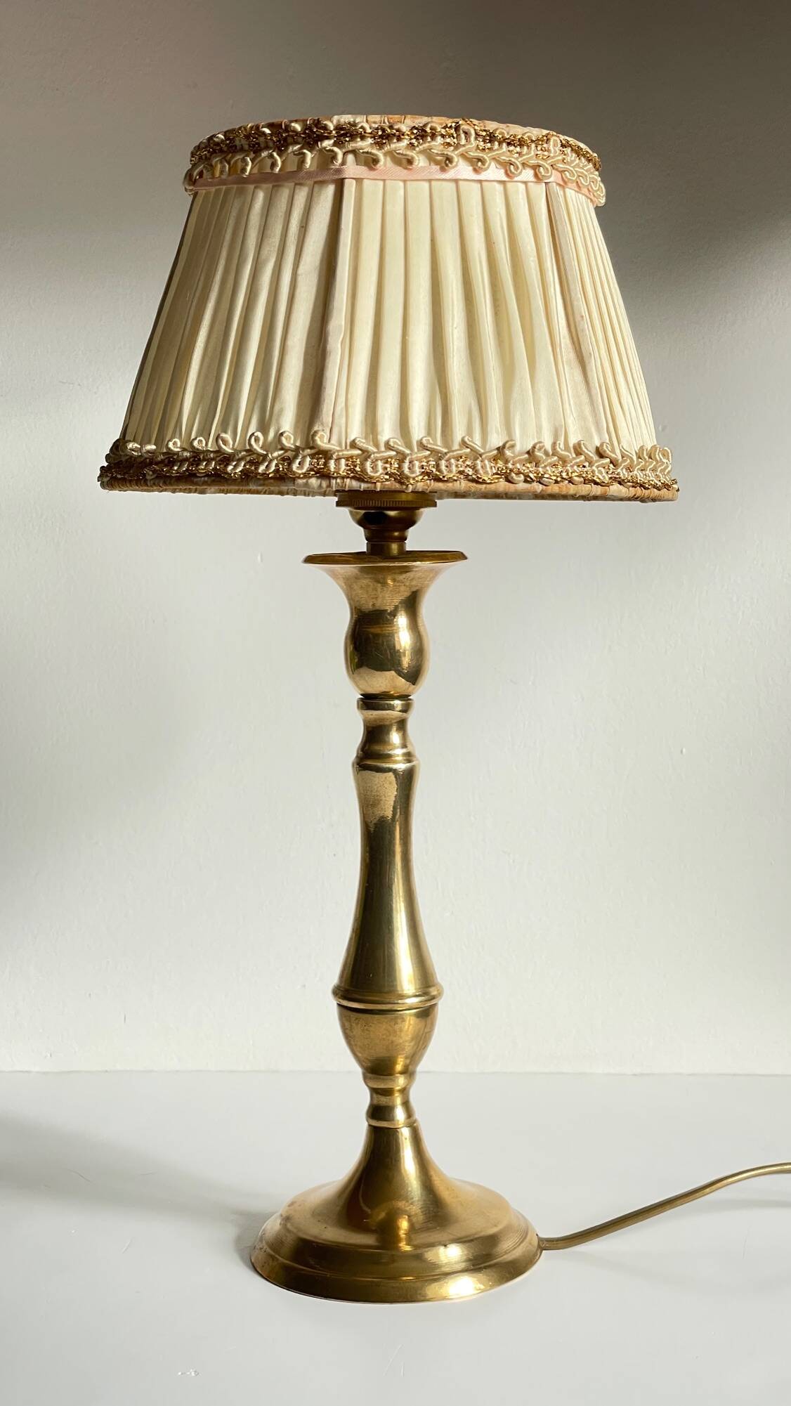 Solid brass lamp and antique lampshade