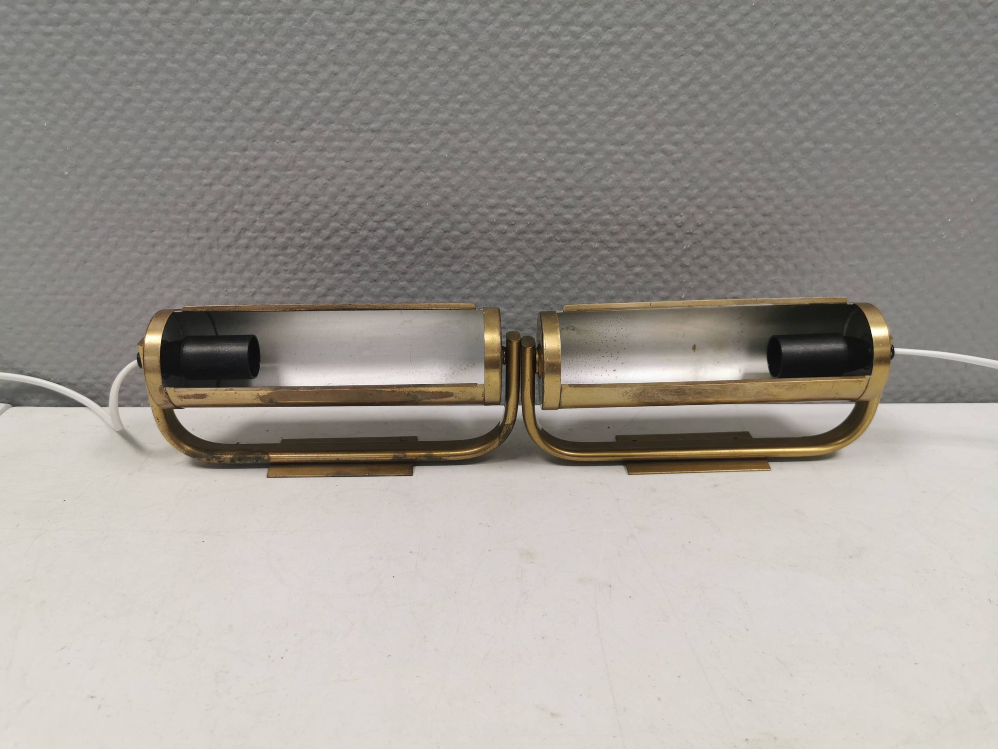 Brass wall lamps with adjustable shades, 1950-60s Denmark