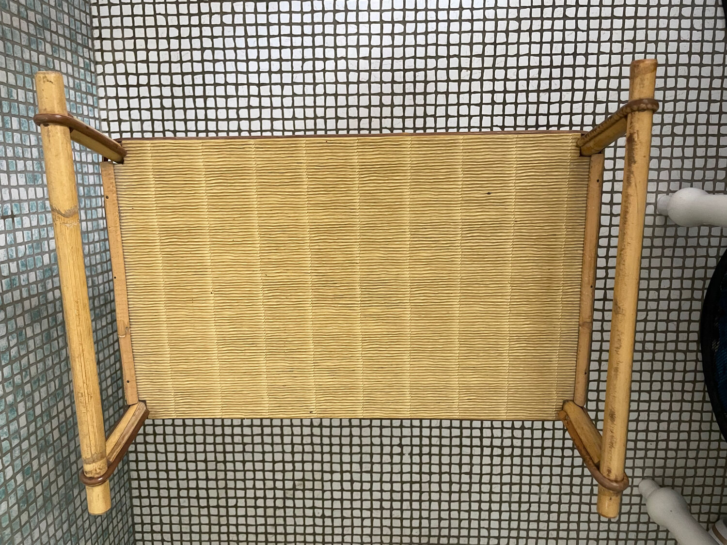 Rattan side table magazine rack
