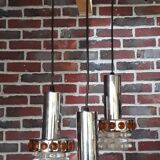 Hanging 3 lamps Raak - Holland, 1970. Space age style. In chrome, orange plexi glass. Very good condition