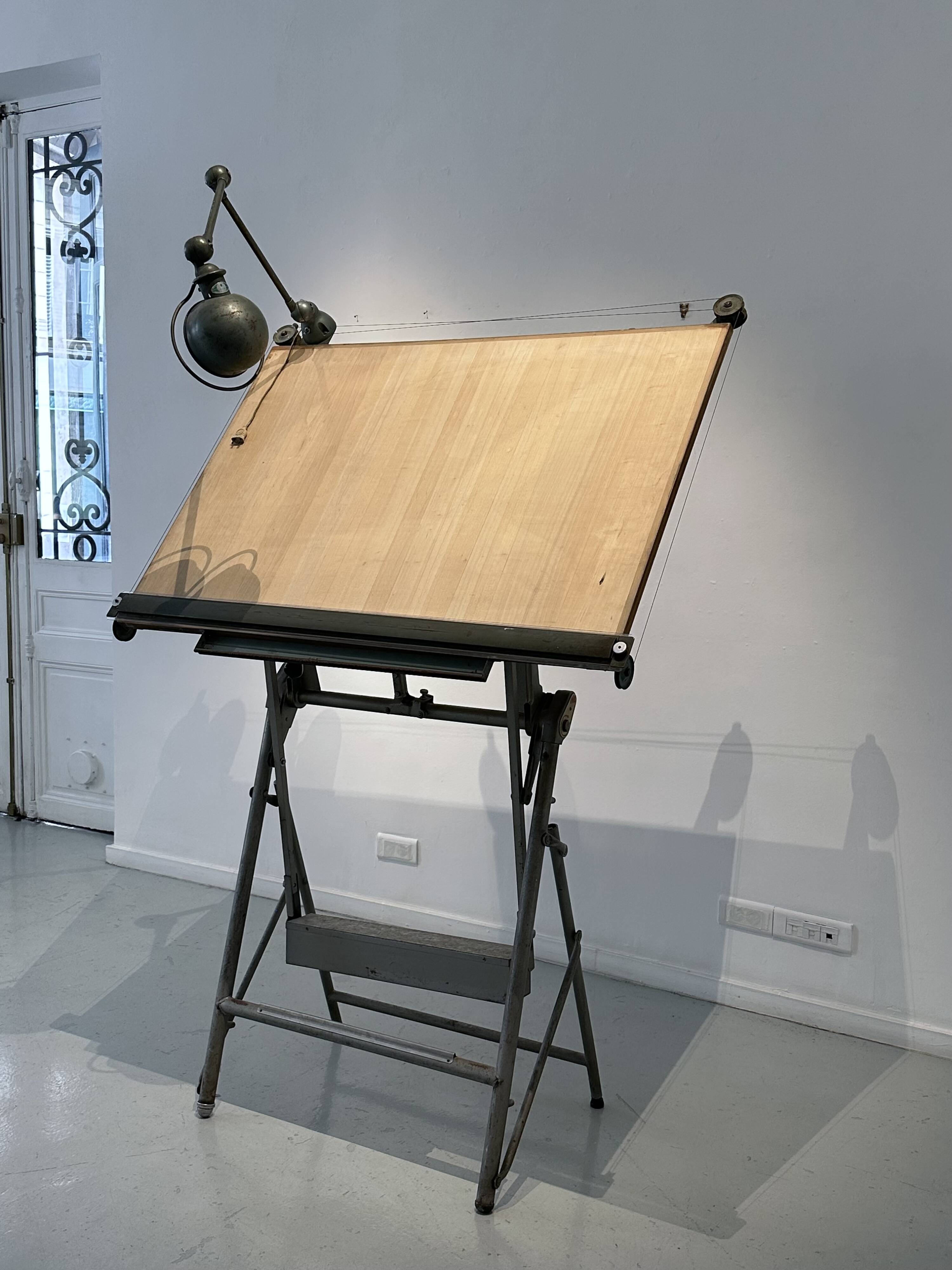 Architect's drawing table by Lucien Sautereau, 1940s – Jieldé lamp