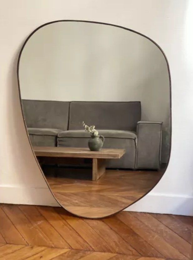 Organic irregular trapezoid mirror minimalist black brass 90x140cm