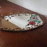 Plateau repas laiton miroir deco fleurs 1930 1960