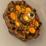 Sputnik wall lamp in brown and orange ceramic, Germany, 1970s.