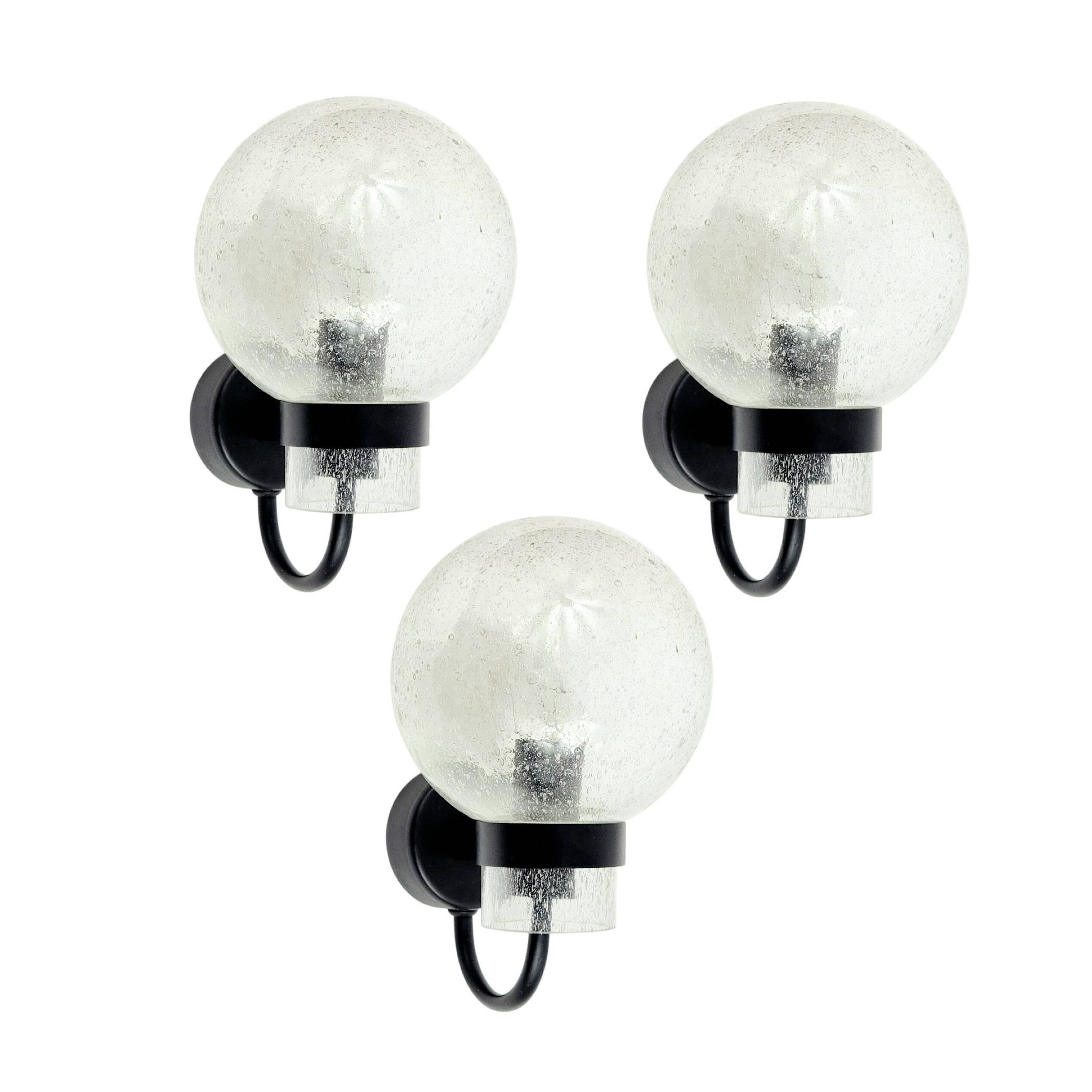 Set of 3 Vintage Glass Wall Lights from Limburg, Germany, 1970s/1980s