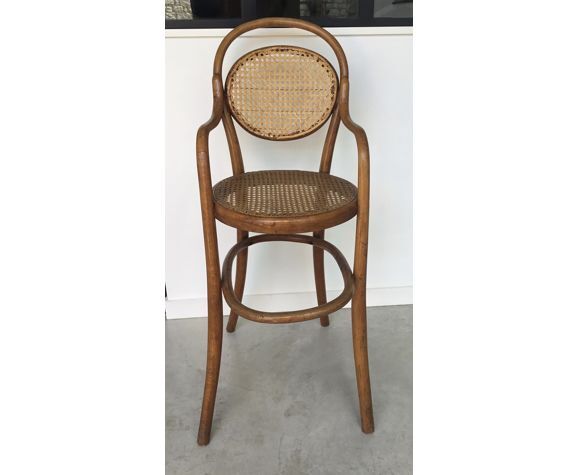 Children's high chair, curved beech and cannage 1960
