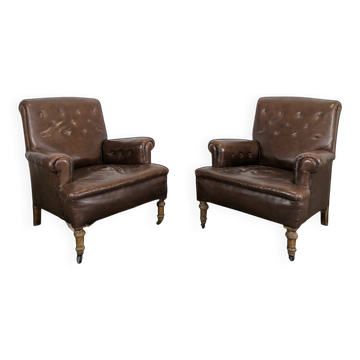 Pair of leather club armchairs