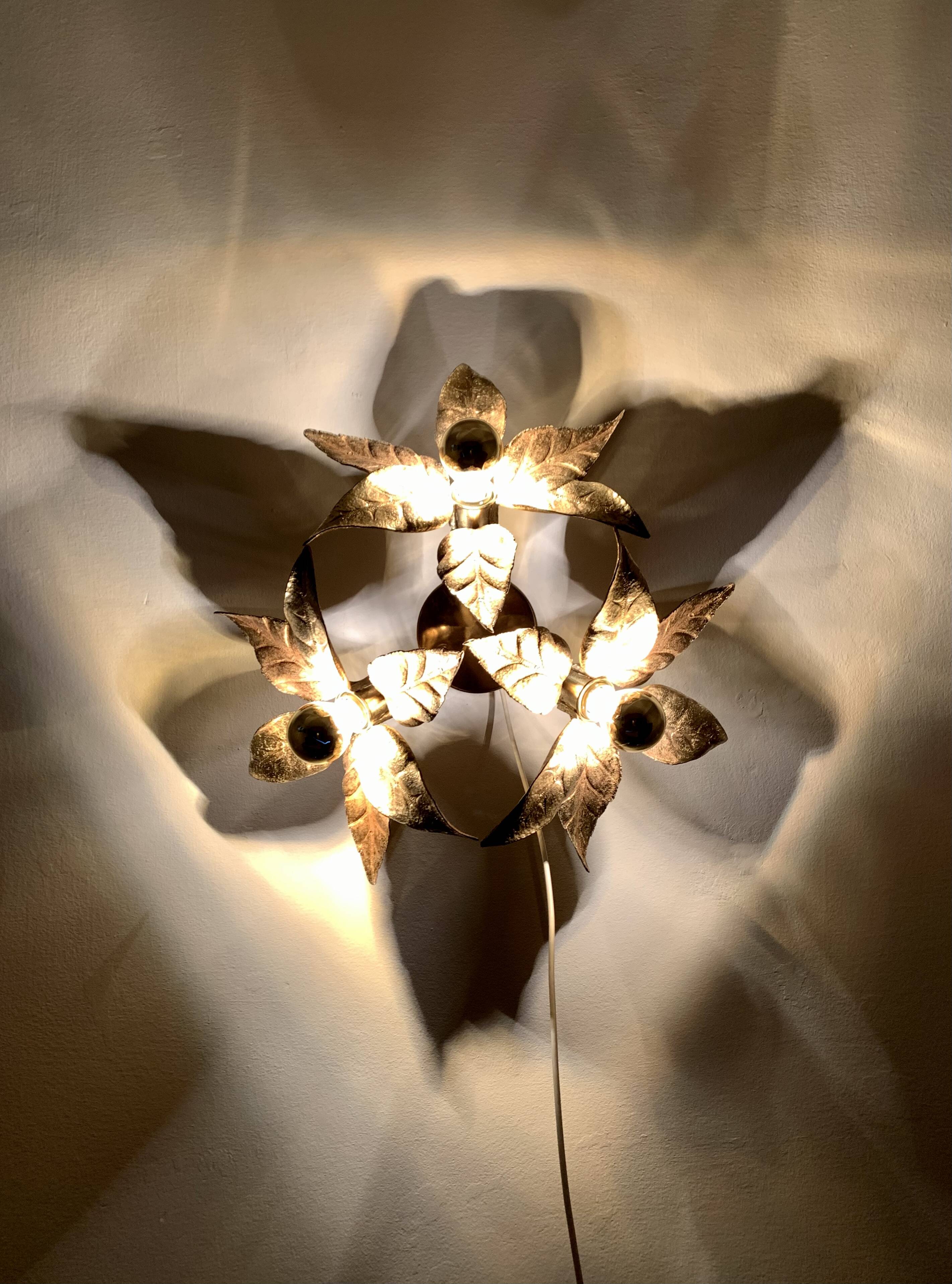 Floral Hollywood Regency Flush Lamp by Willy Daro for Massive