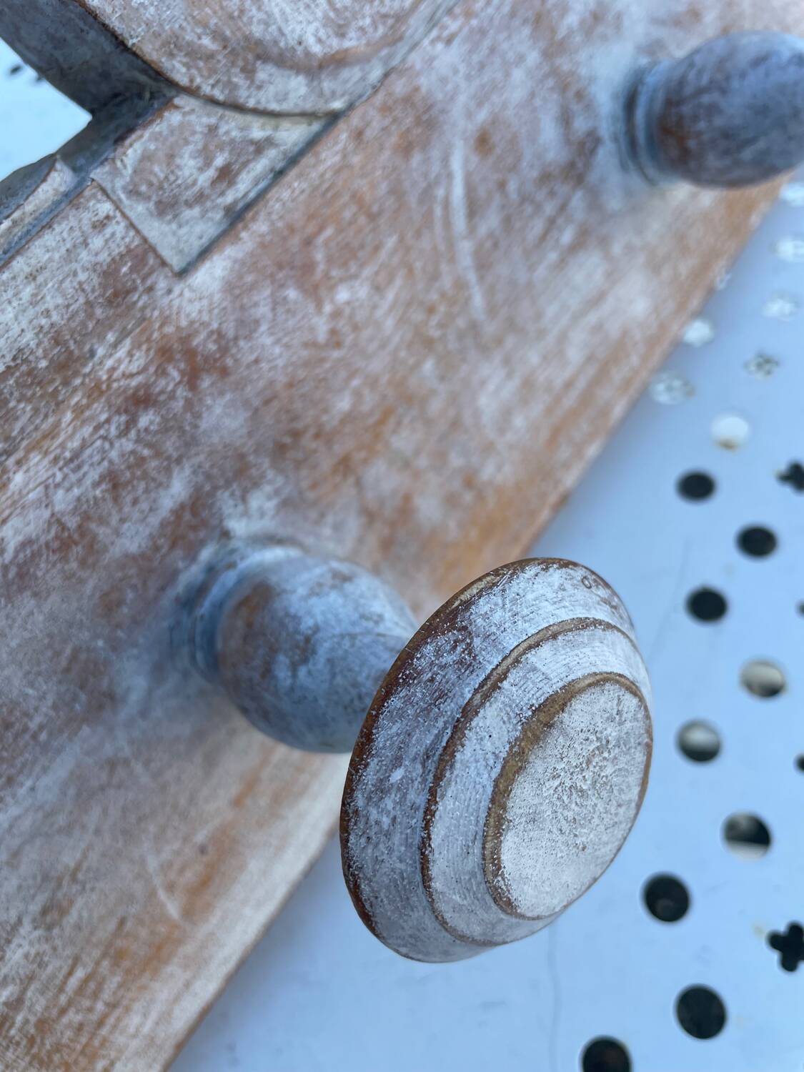 Raw carved wood coat rack