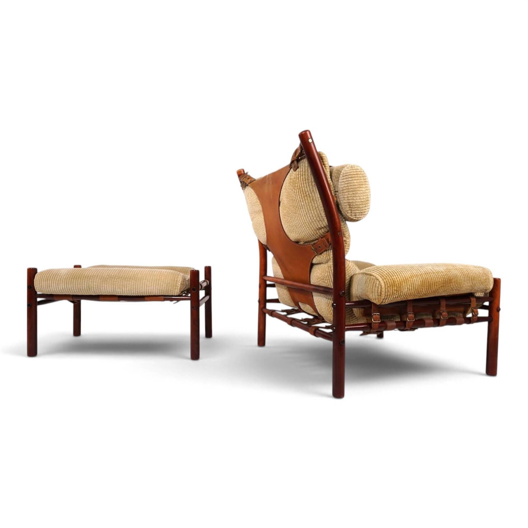 Arne Norell Inca Lounge Chair with Ottoman – Original Cord Upholstery, 1970