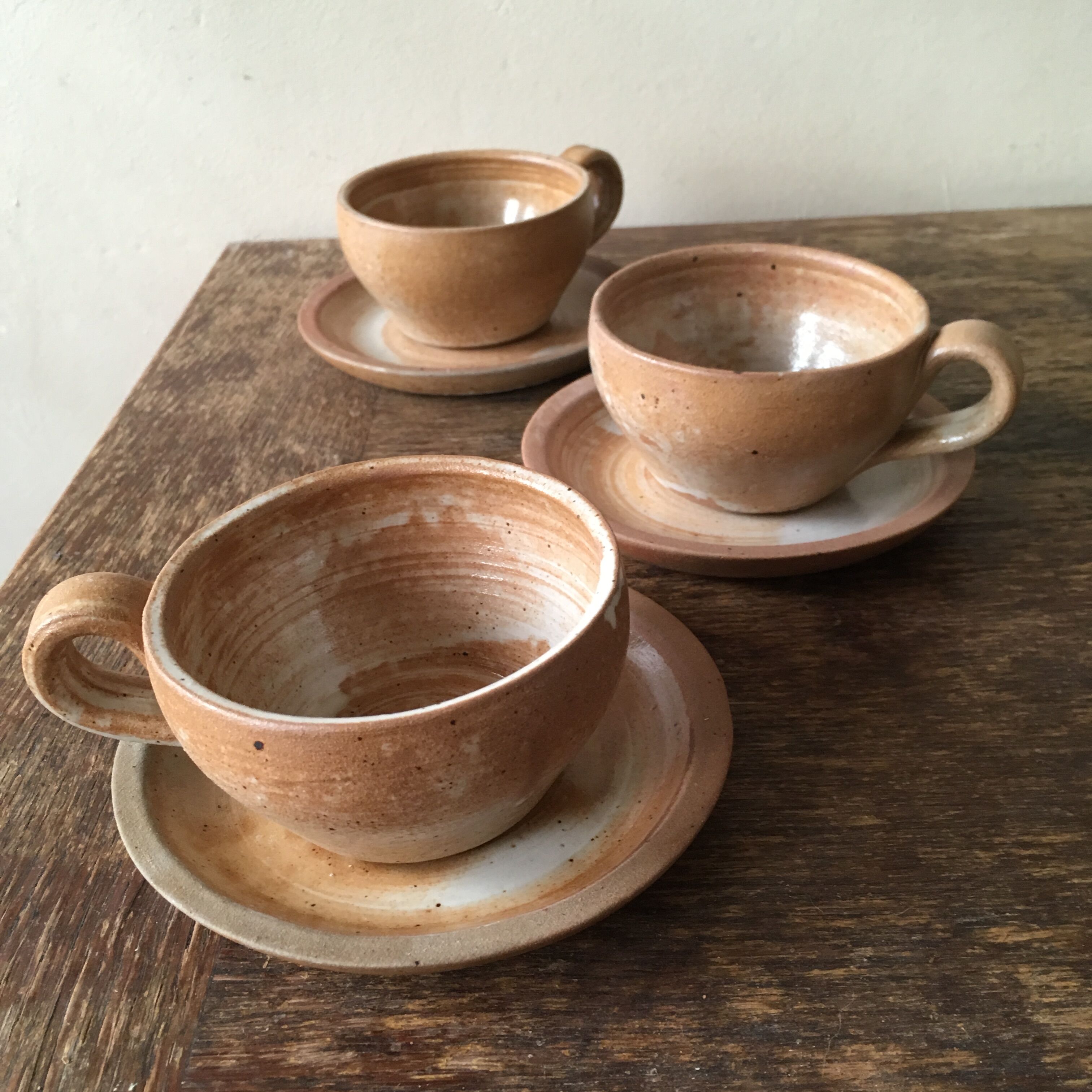 Lot of 3 marbled stoneware coffee mugs