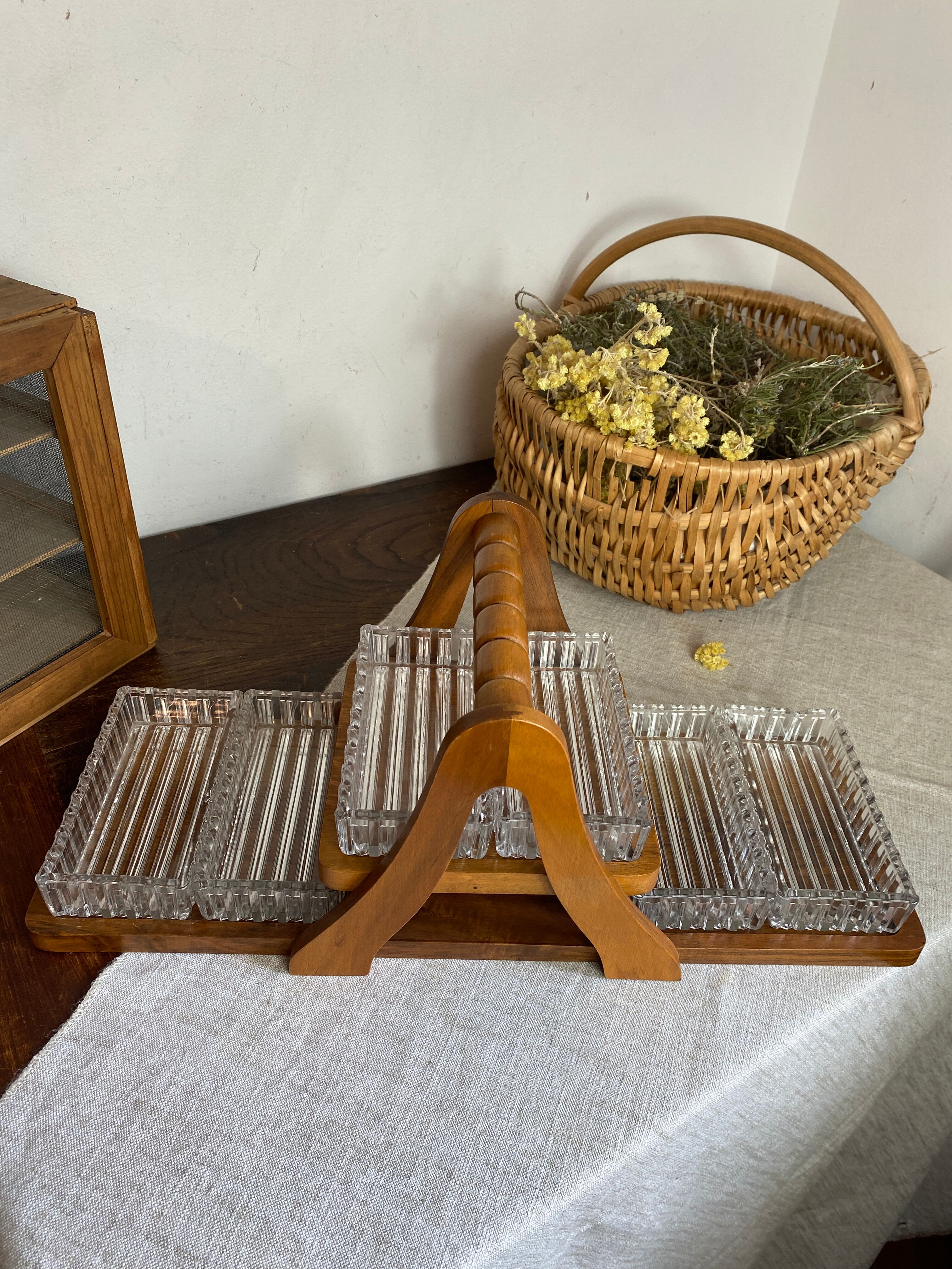 Art Deco wooden compartmented servant