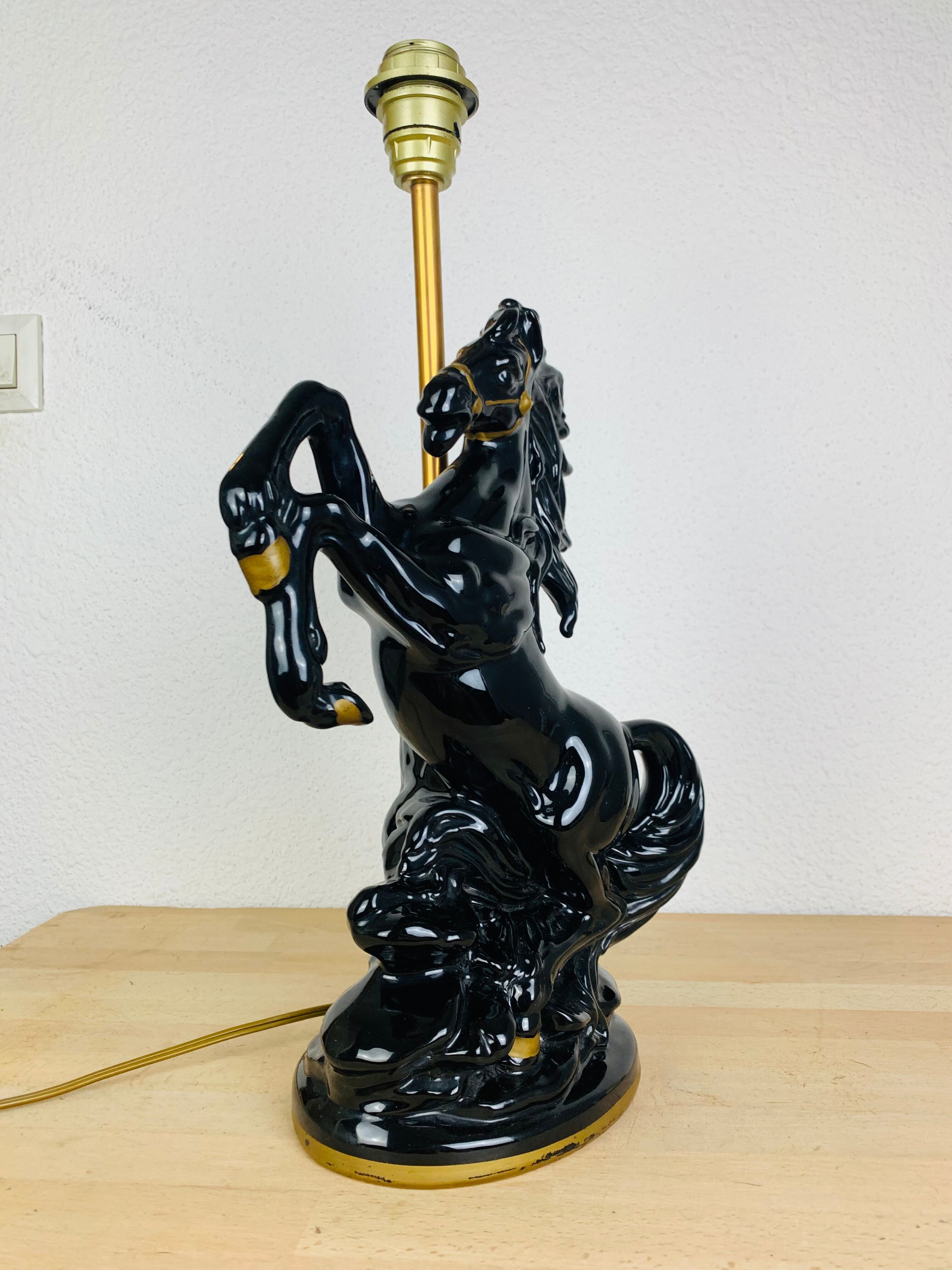 Black and gold ceramic horse lamp foot