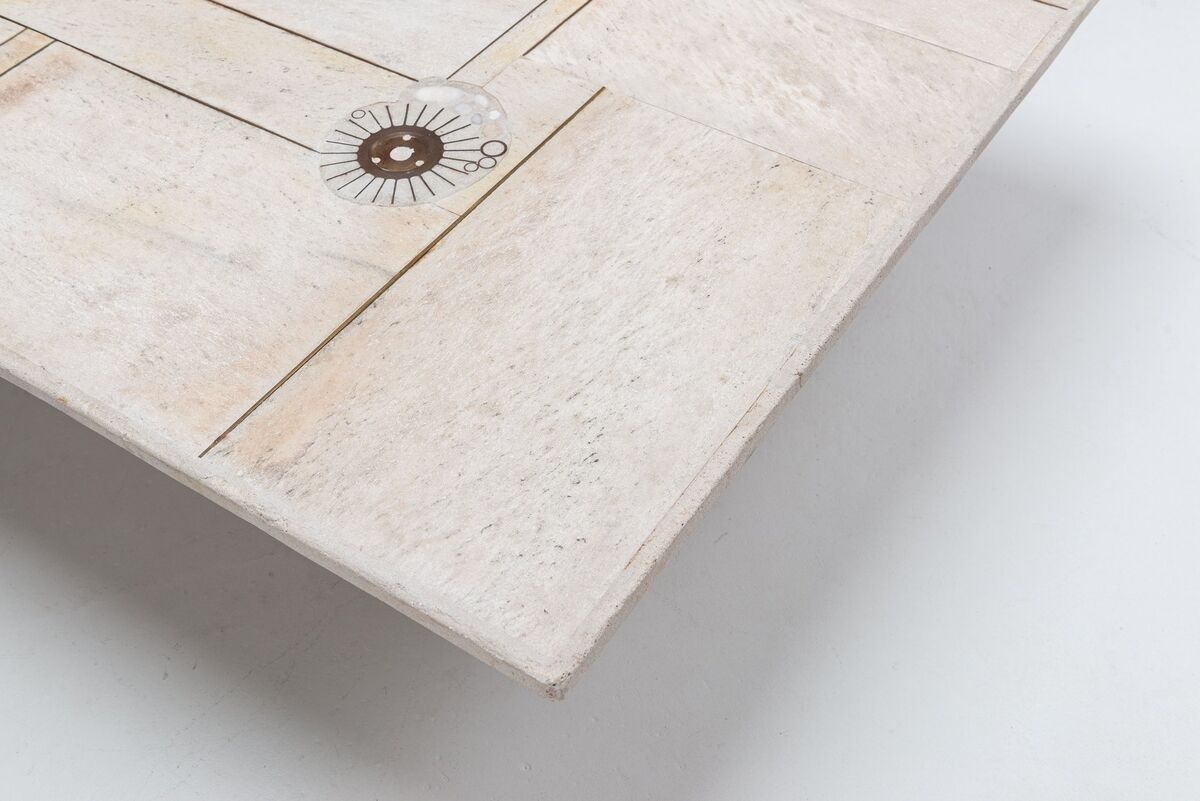Brutalist white square coffee table artwork The Netherlands 1970