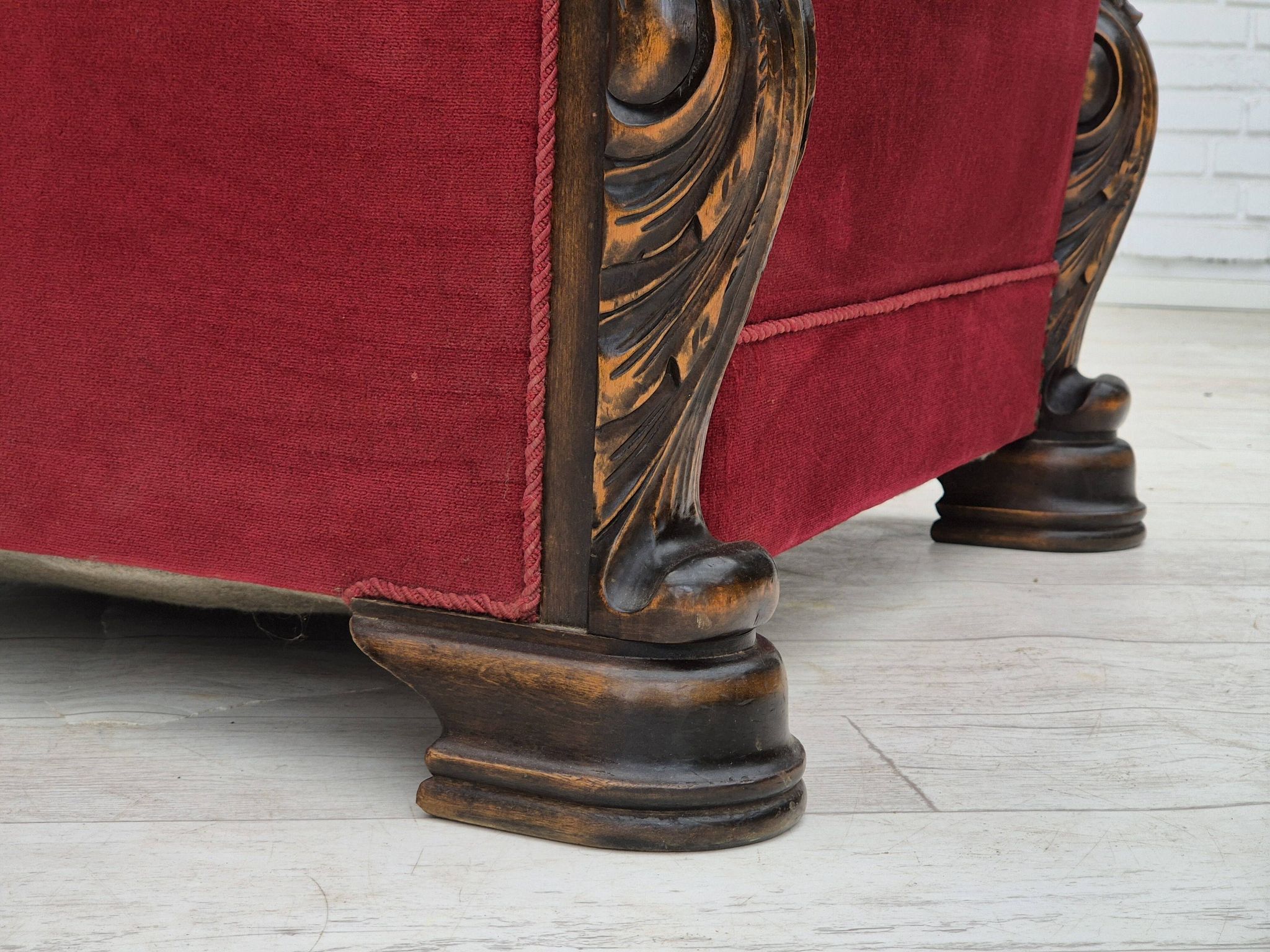 1950s, Danish armchair with footstool, furniture velour, ash wood.