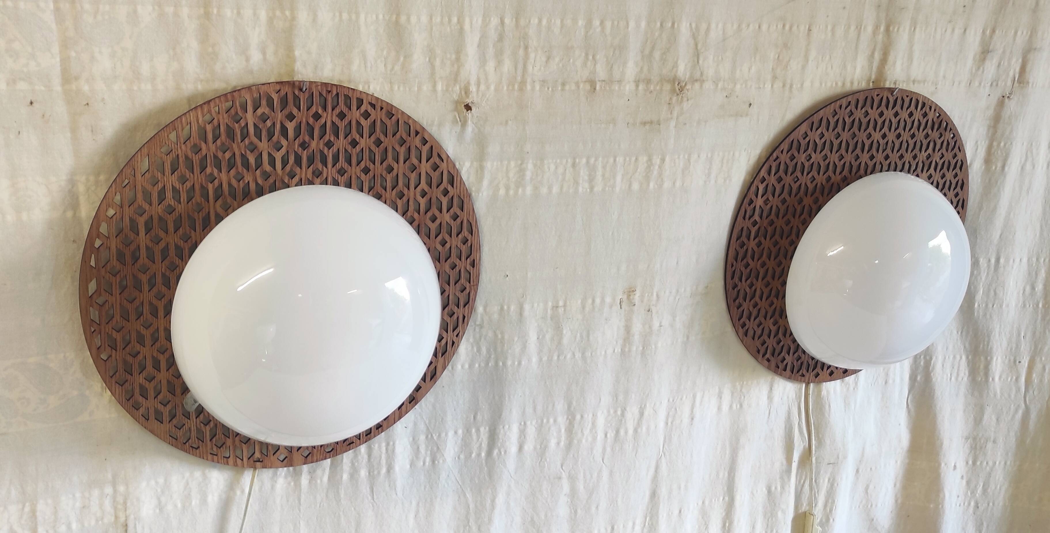 Wooden design wall lights and opaline globe - mid 20th century.