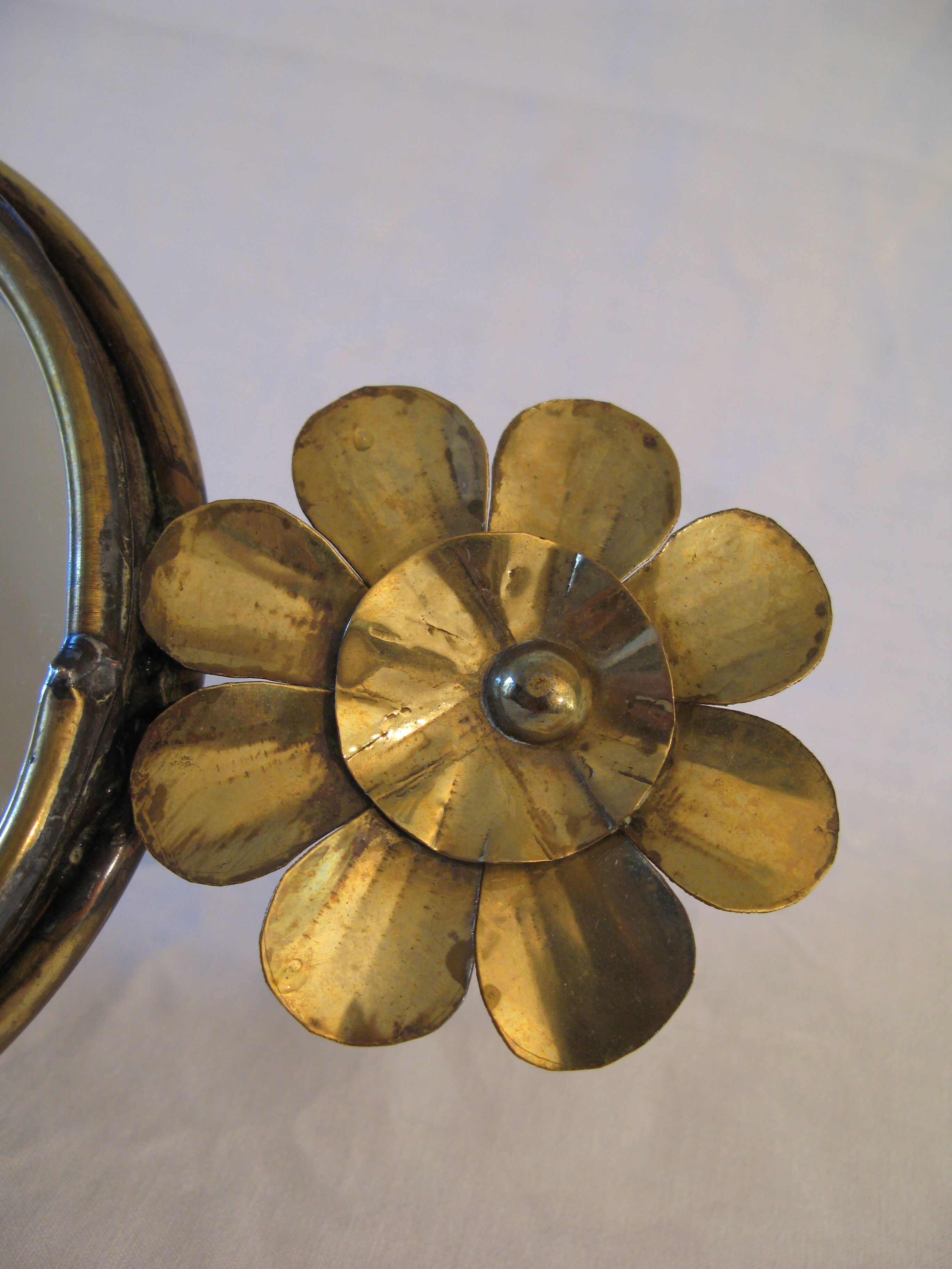 Mirror brutalist copper sculpture golden flower 1960 1970