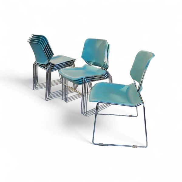 10 chaises empilables Matrix Krueger de design mid-century par Thomas Tolleson / vert menthe / États-Unis années 1970