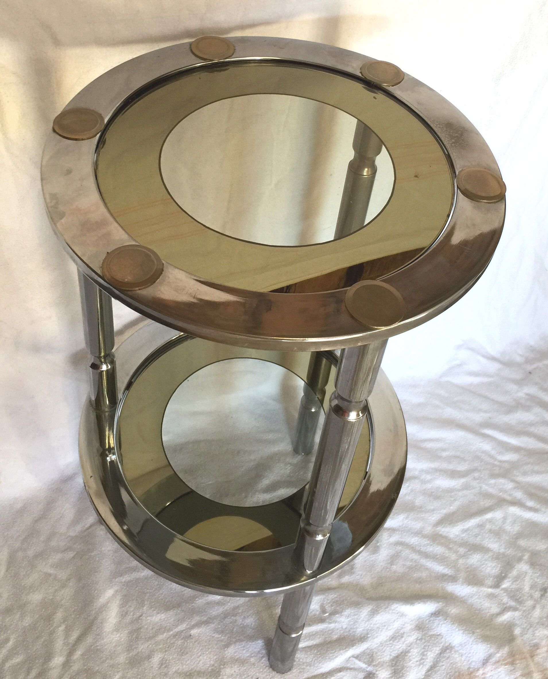 Round chrome and glass vintage eglomisé harness
