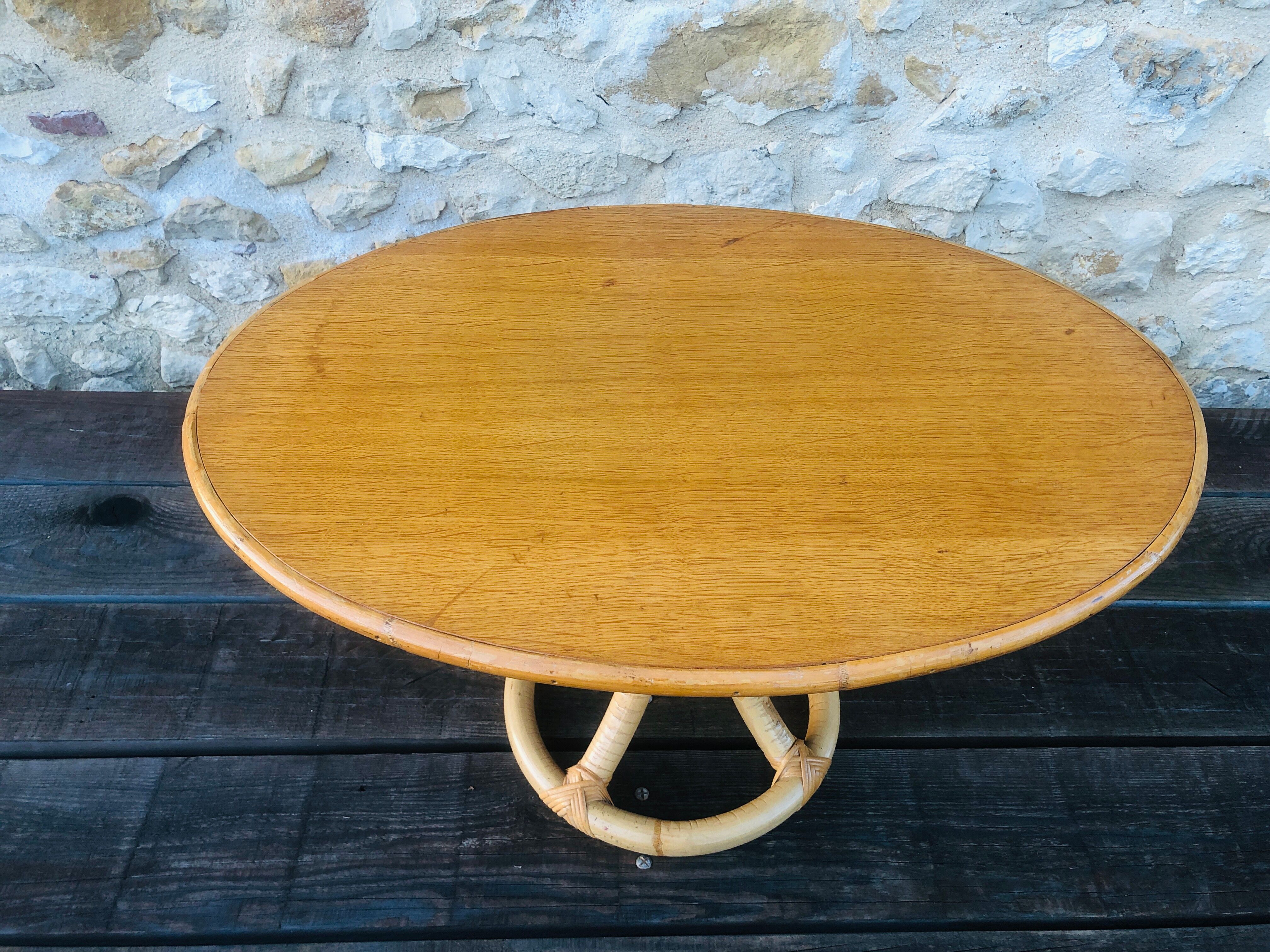 Vintage coffee table in light wood and bamboo, circa 60