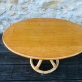 Table basse vintage en bois clair et bambou, circa 60