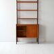 Vintage Scandinavian bookcase with pull-out desk and brass supports