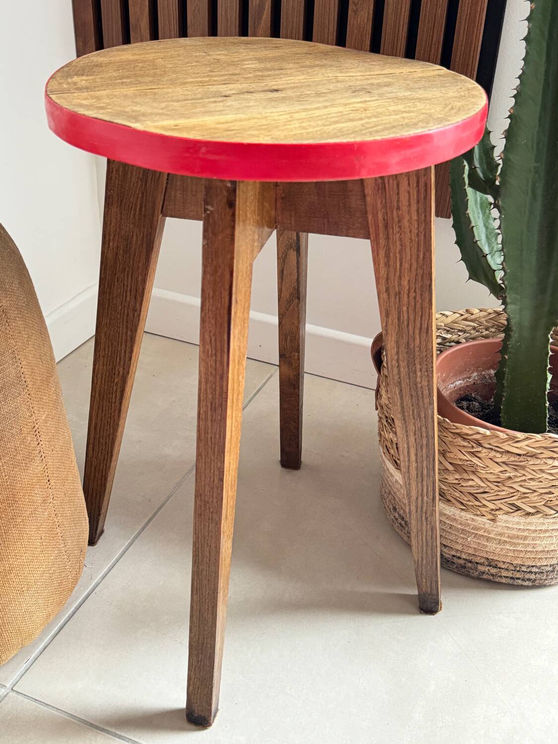 Vintage round wooden stool