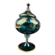 Decorative bowl in blue enamelled and gilded glass, red cabochons – height 32 cm