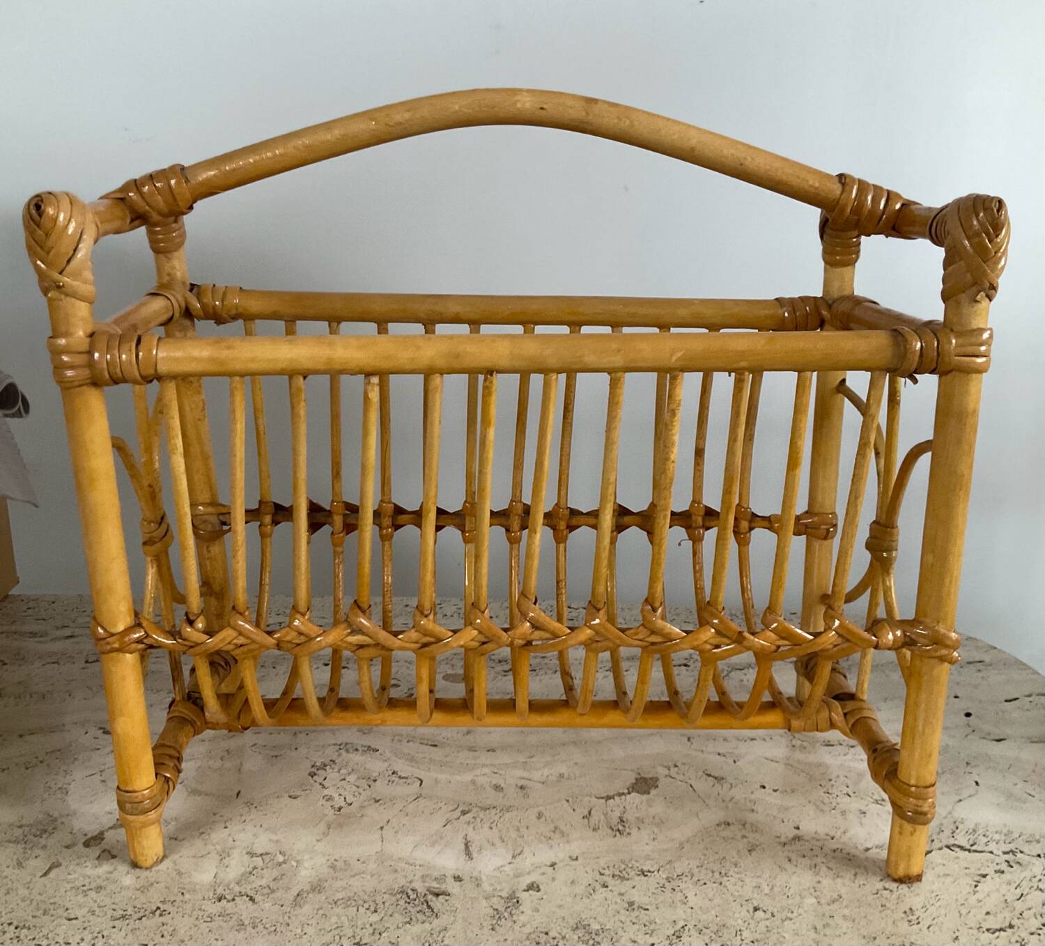 Vintage rattan magazine rack