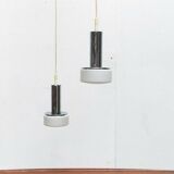 Suspended glass and chrome lamps model P105 German Mid-Century Space Age from the 1960s by Staff, set of 2.