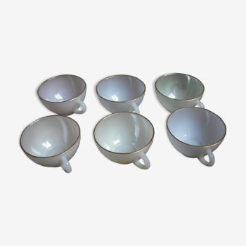6 large iridescent tea cups with gold edge
