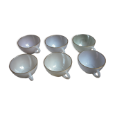 6 large iridescent tea cups with gold edge