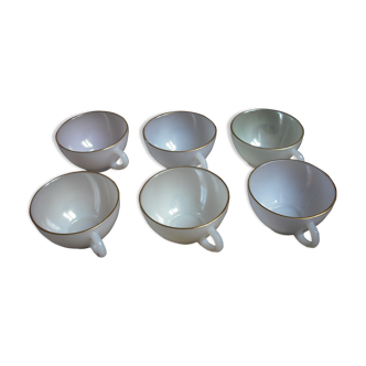 6 large iridescent tea cups with gold edge