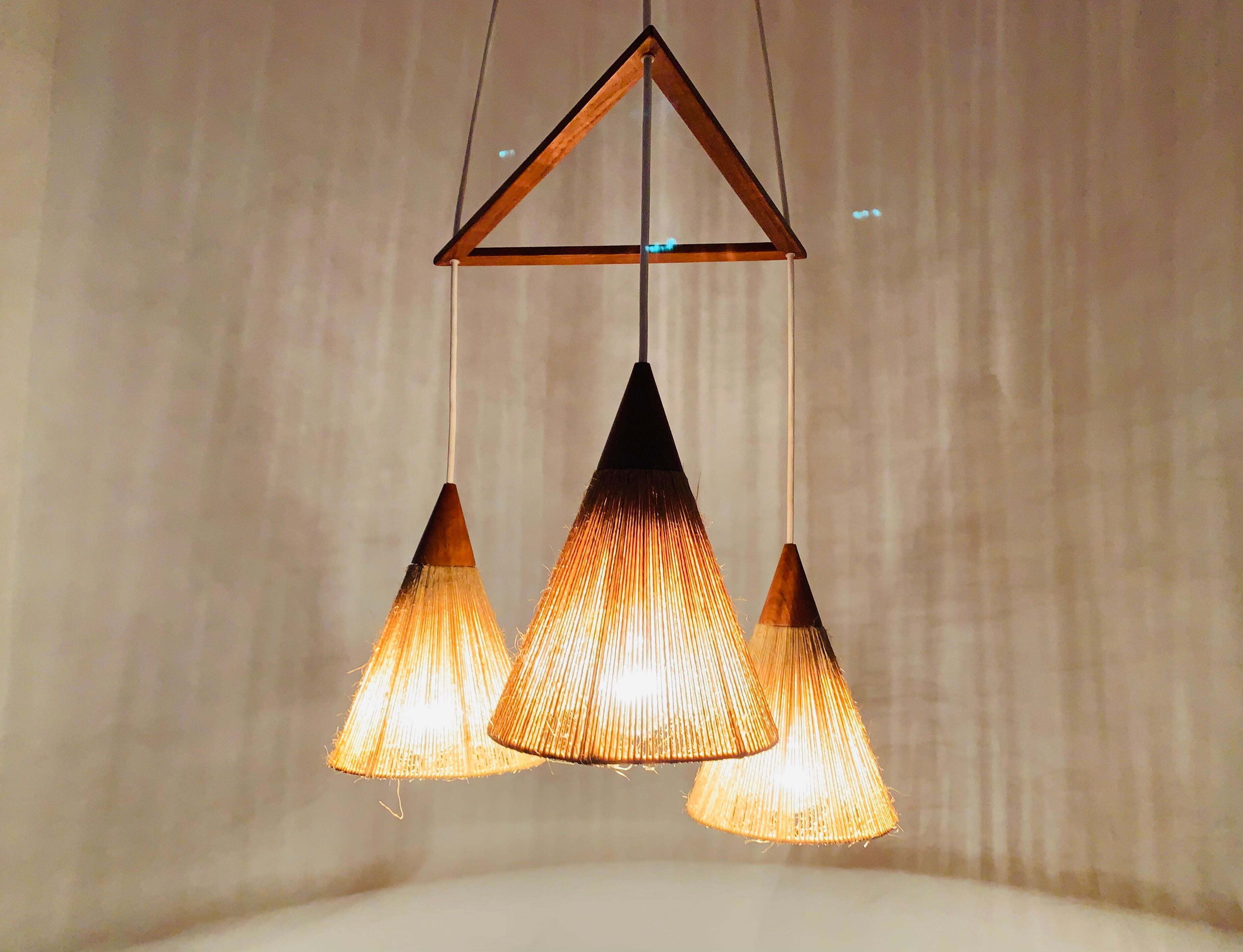 Teakwood and Sisal Cascading Lamp by Temde