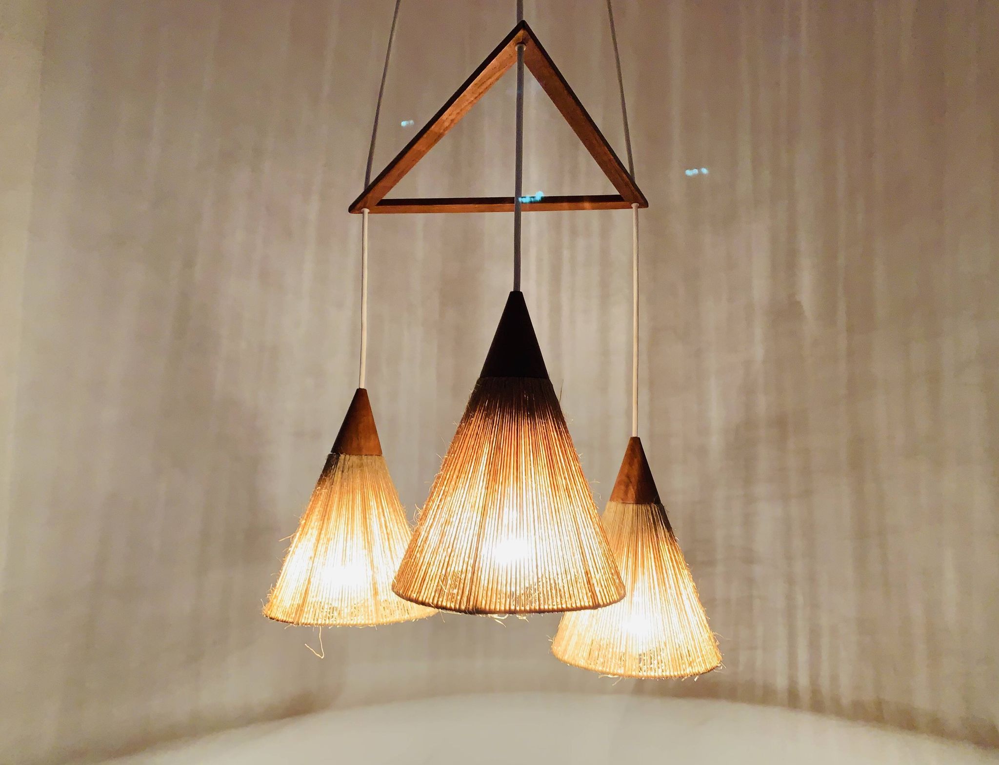 Teakwood and Sisal Cascading Lamp by Temde