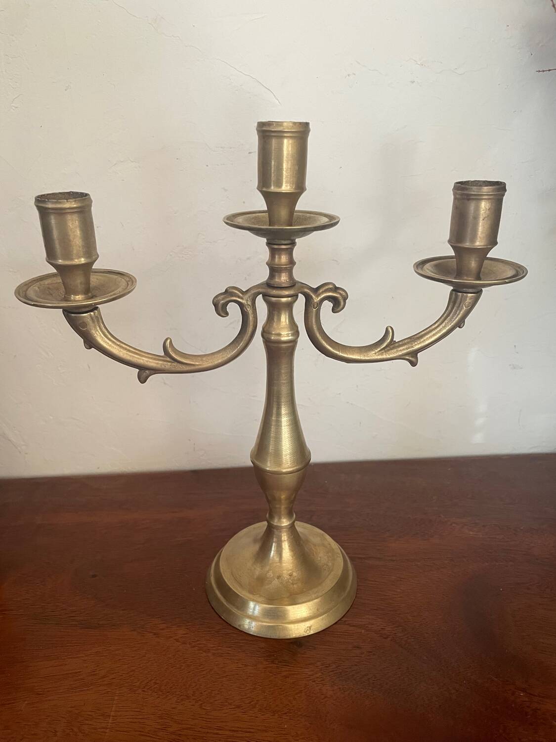 Vintage brass three-light candlestick