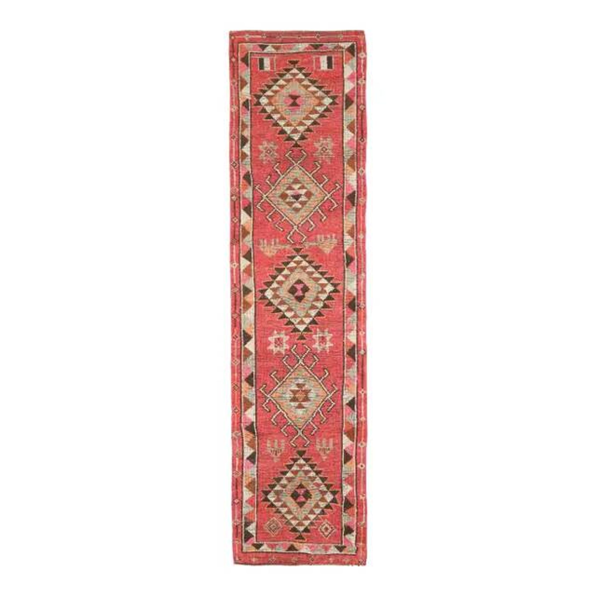 Vintage Turkish Oushak Handmade Wool Cotton Pink Runner Rug 86x362