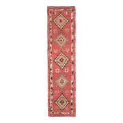 Vintage Turkish Oushak Handmade Wool Cotton Pink Runner Rug 86x362