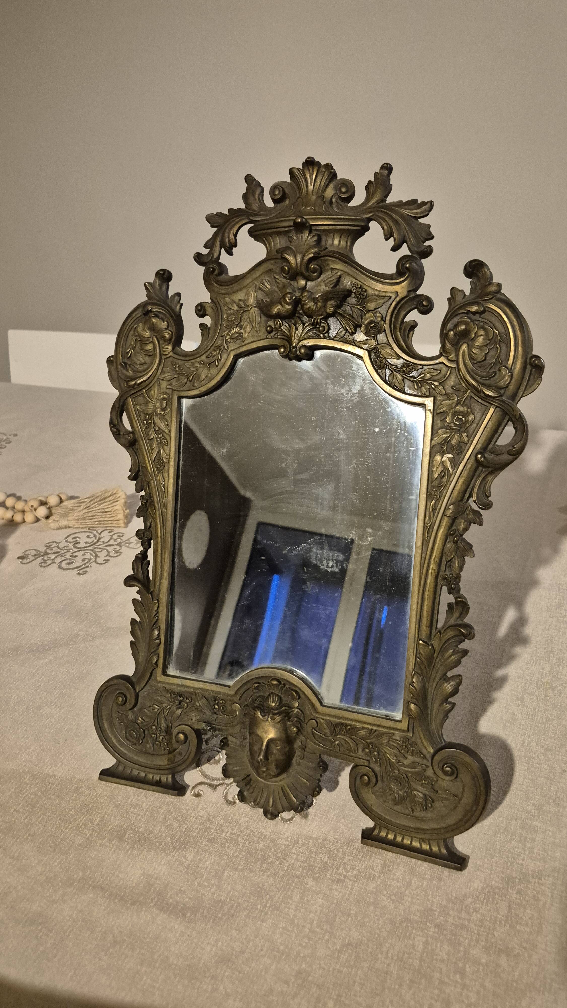ANTIQUE PSYCHE TABLE MIRROR BRONZE BEVELLED MERCURY MIRROR 19TH CENTURY
