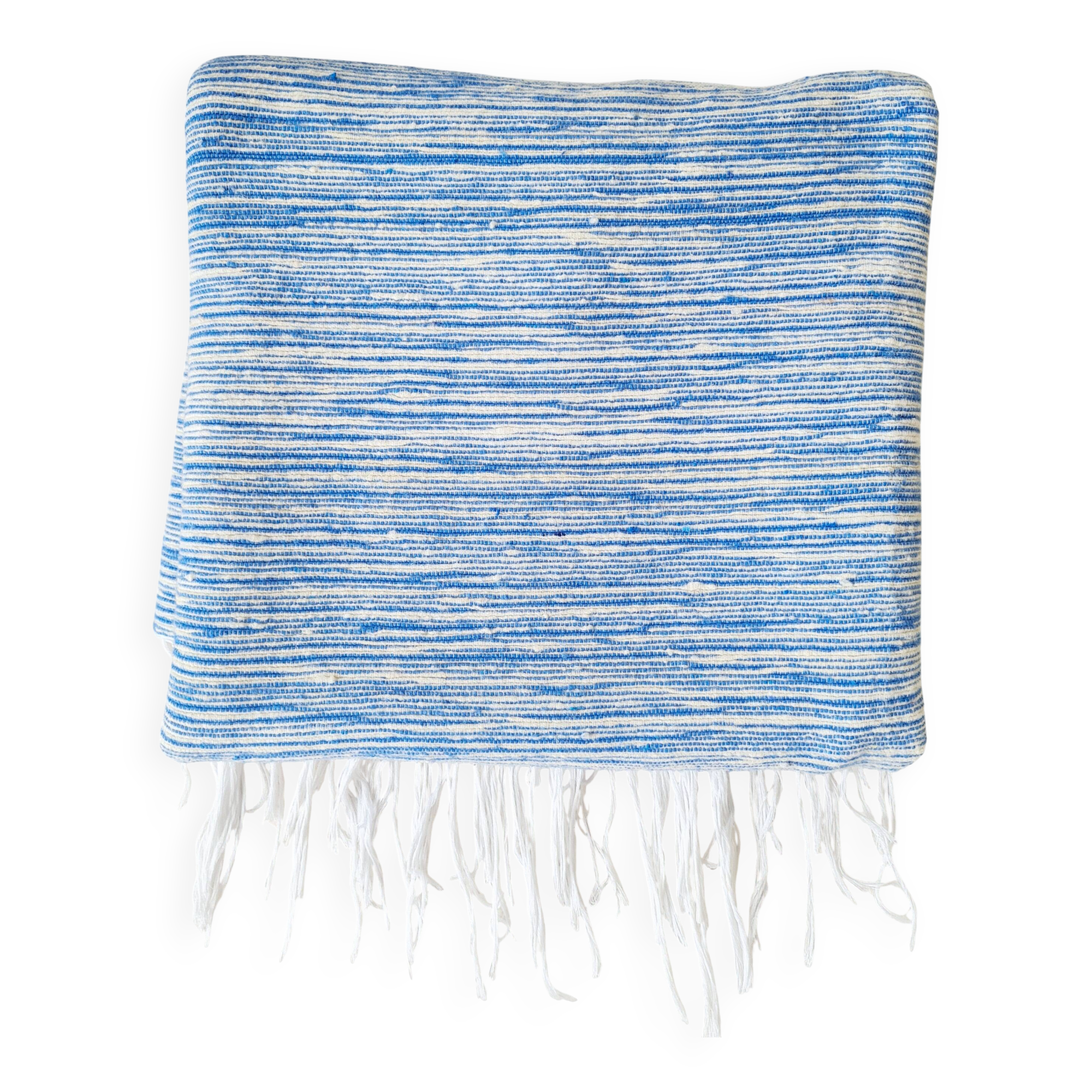 Plaid marocain artisanat rayures blanches et bleues