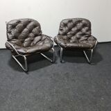 Pair of chrome and leather vintage chairs