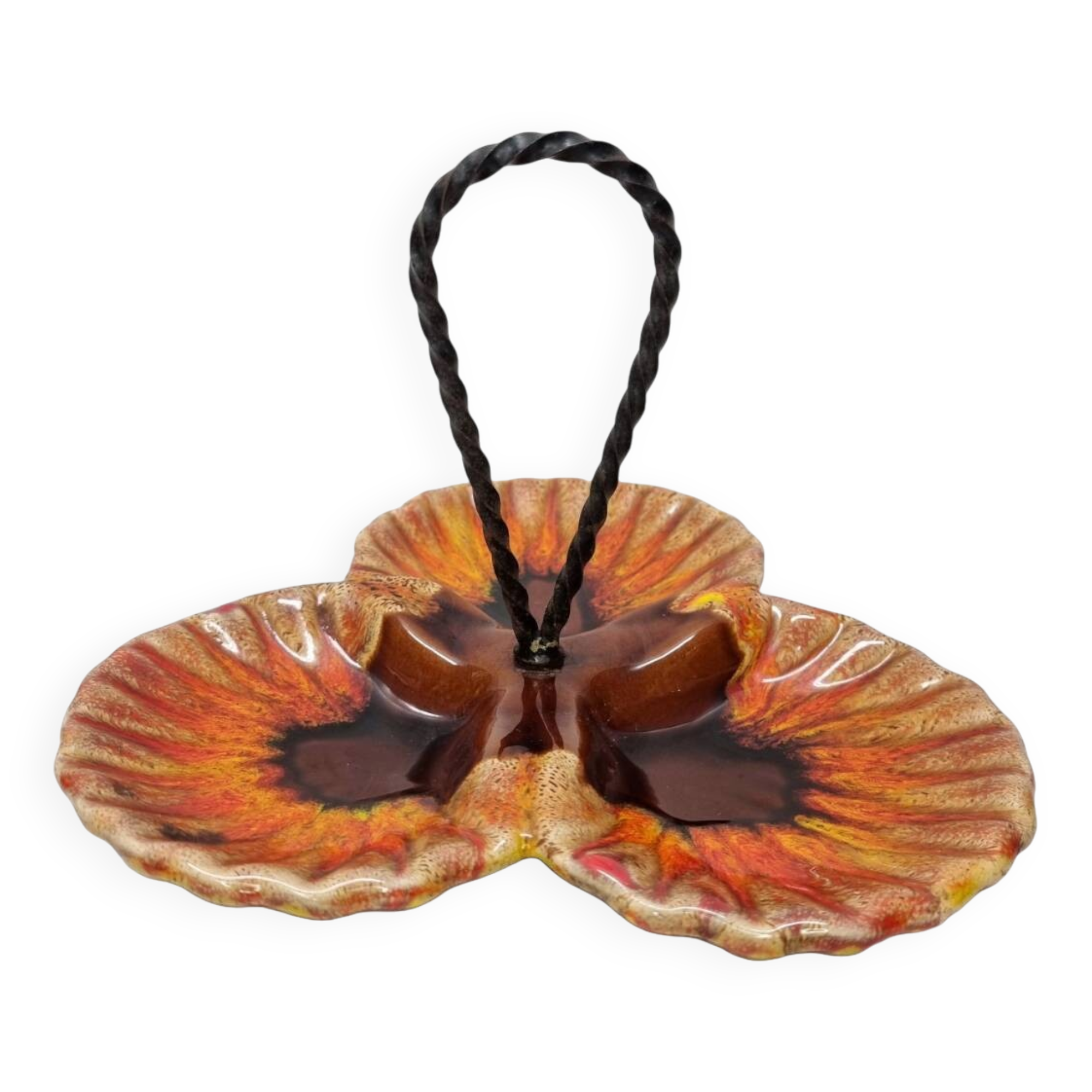 Vintage French ceramic Three Compartment serving dish 1970s