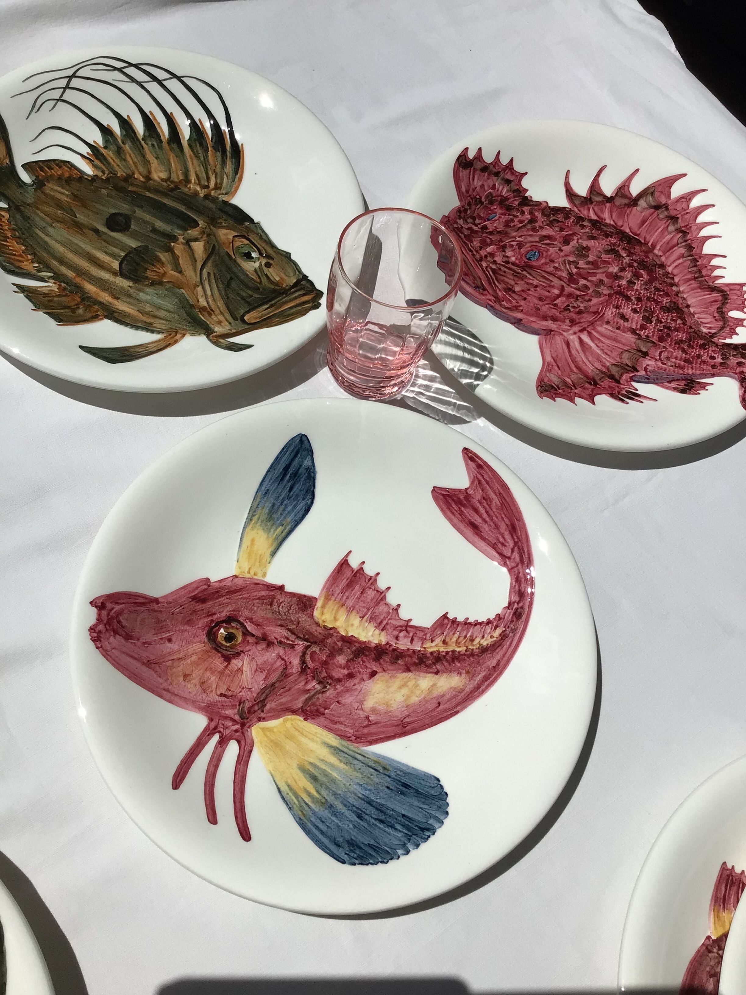 8 Plates flat fish painted handmade art art Proceram