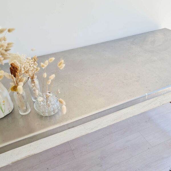 Table de métier en bois et zinc