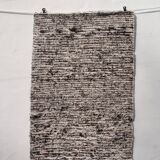 Handwoven recycled cotton rug - Dark brown and cream