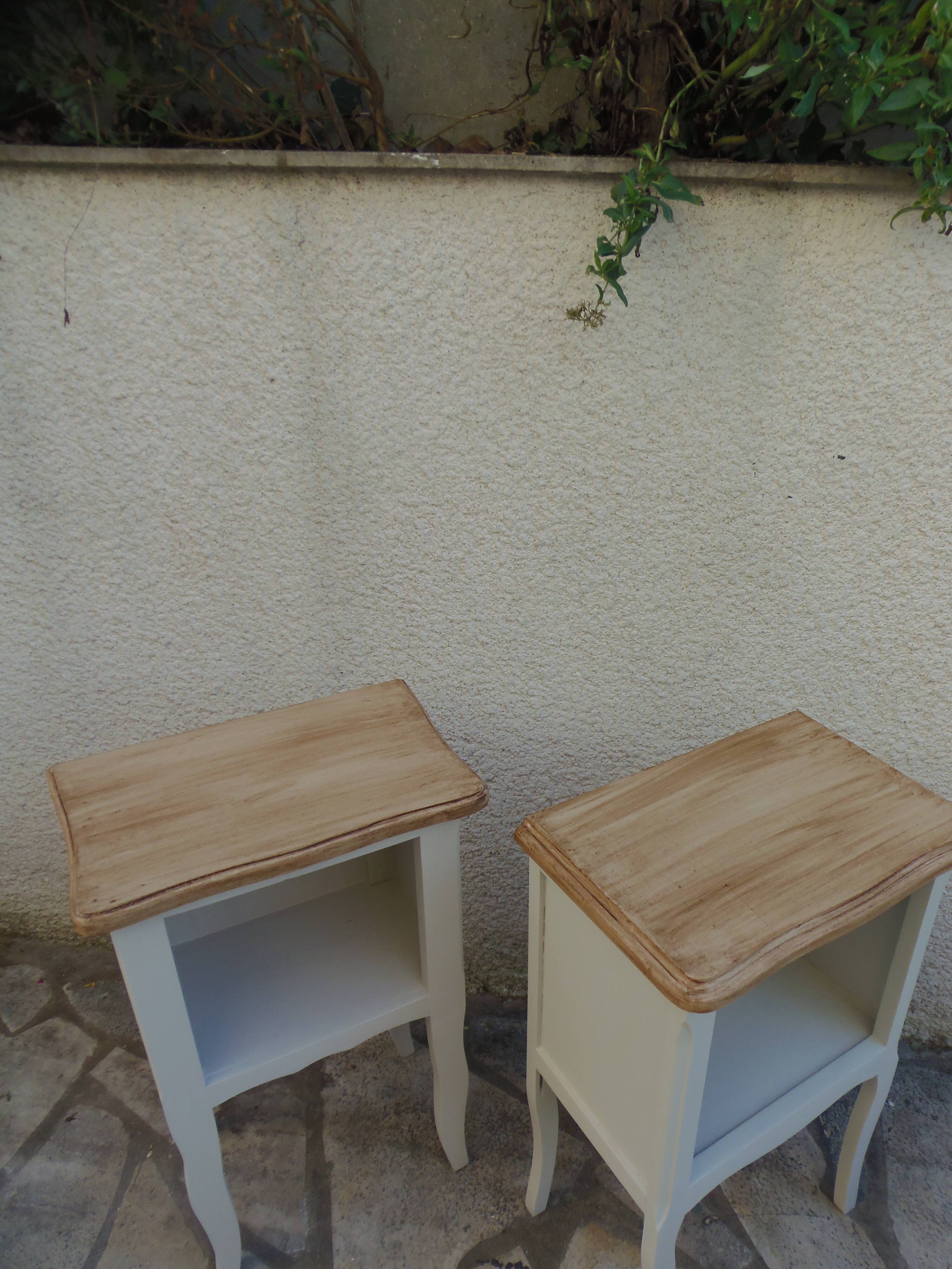 Pair of bedside tables, Elle and Lui, re-enchanted end tables in beige.