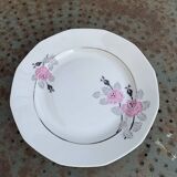 Set of two art deco porcelain dishes, limoges france, BRB, pink flowers